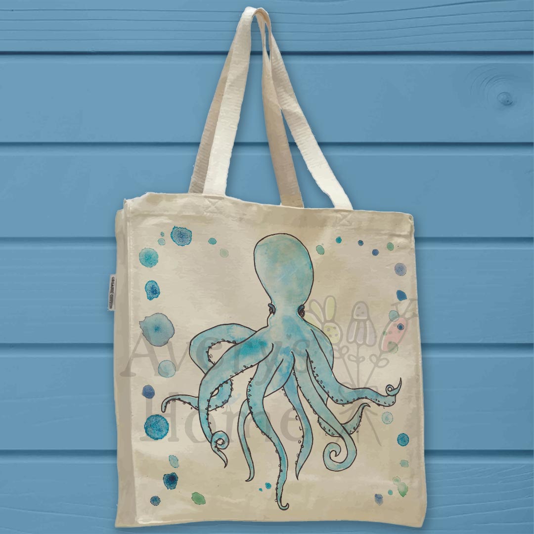 Octopus Organic Cotton Tote Bag – Coastal Sea Creature Decor