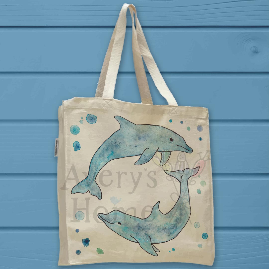 Dolphins Beach Organic Cotton Tote Bag – Coastal Animal Gift