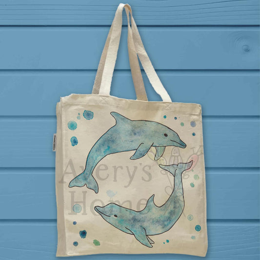 Dolphins Beach Organic Cotton Tote Bag – Coastal Animal Gift