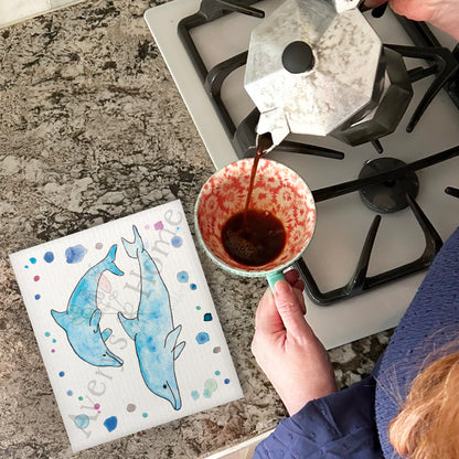 Dolphins Beach Swedish Dishcloth – Coastal Animal Gift