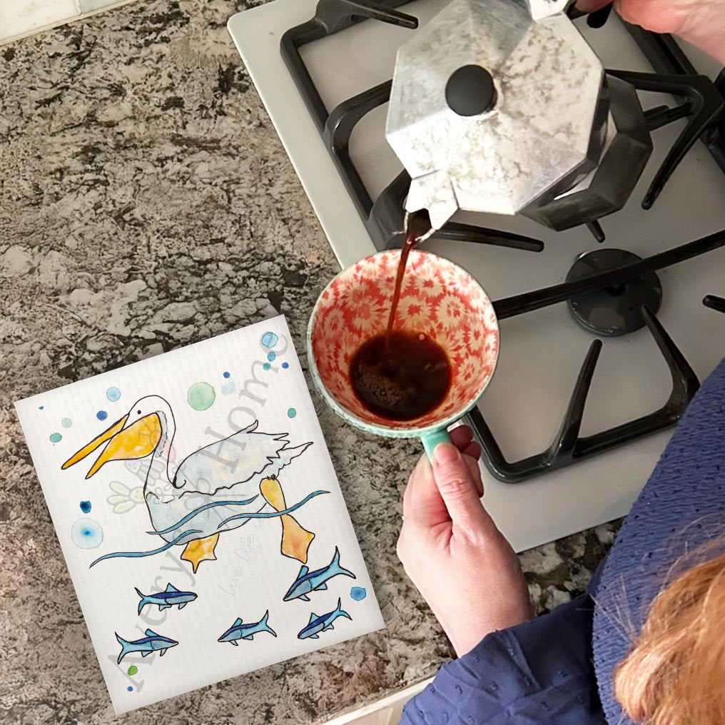 Pelican Swedish Dishcloth – Beach Birdwatcher Gift