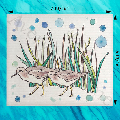 Sandpipers & Beach Grass Swedish Dishcloth – Shoreline Decor