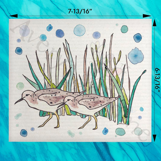 Sandpipers & Beach Grass Swedish Dishcloth – Shoreline Decor