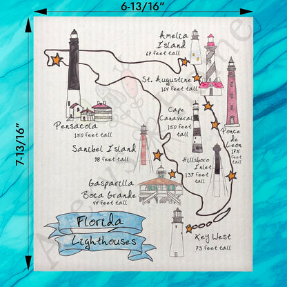 Florida Lighthouse Map & Wildlife Swedish Dishcloth