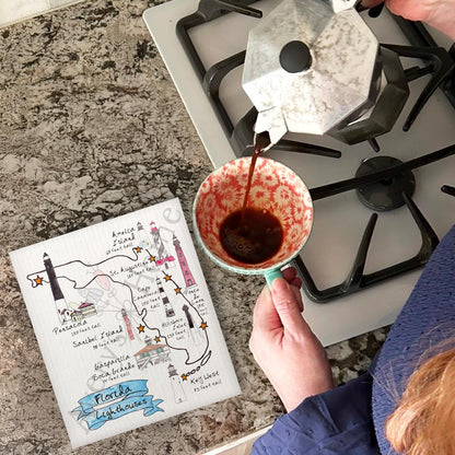 Florida Lighthouse Map & Wildlife Swedish Dishcloth