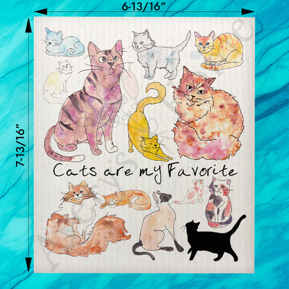 Cats are my Favorite Swedish Dishcloth – Illustrated Decor