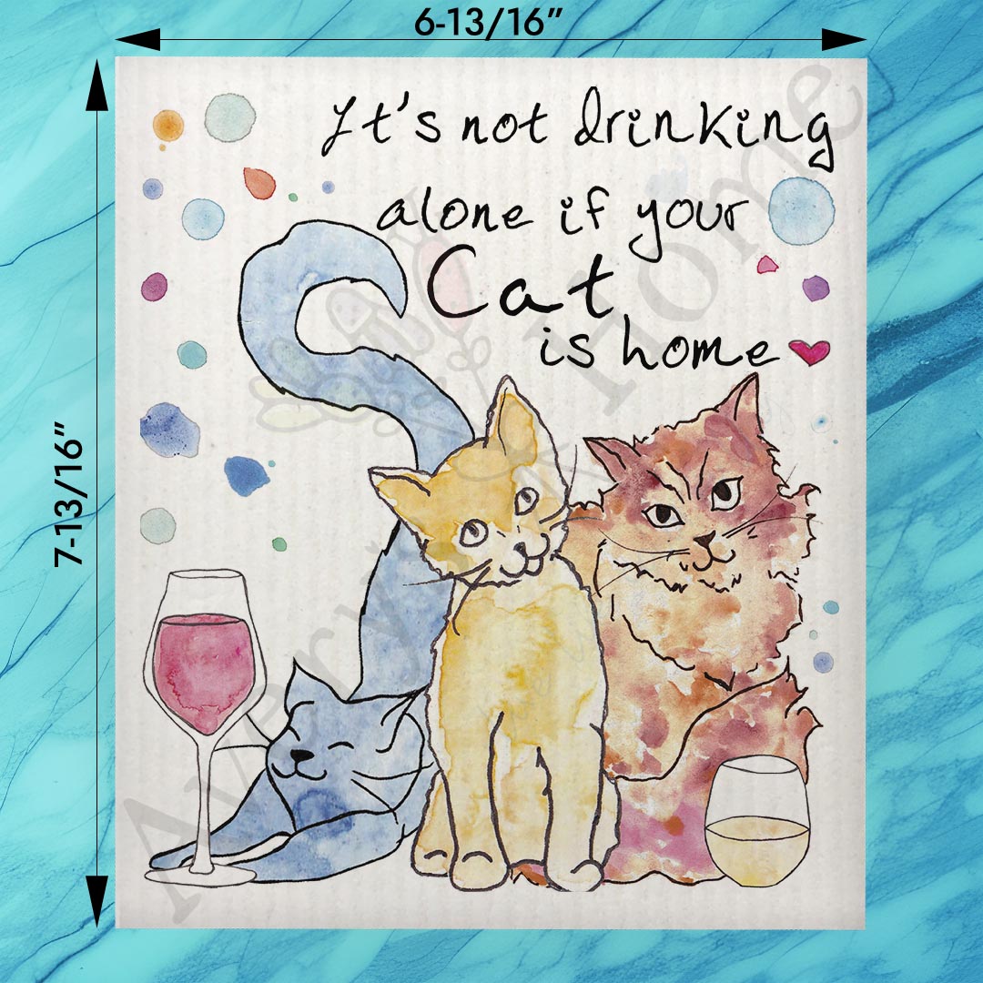 Cat Drinking Buddy Swedish Dishcloth – Whimsical Cocktail Gift
