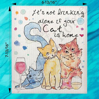 Cat Drinking Buddy Swedish Dishcloth – Whimsical Cocktail Gift