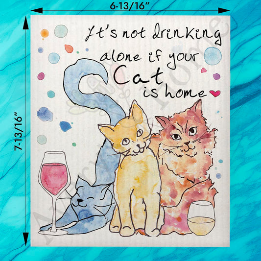 Cat Drinking Buddy Swedish Dishcloth – Whimsical Cocktail Gift