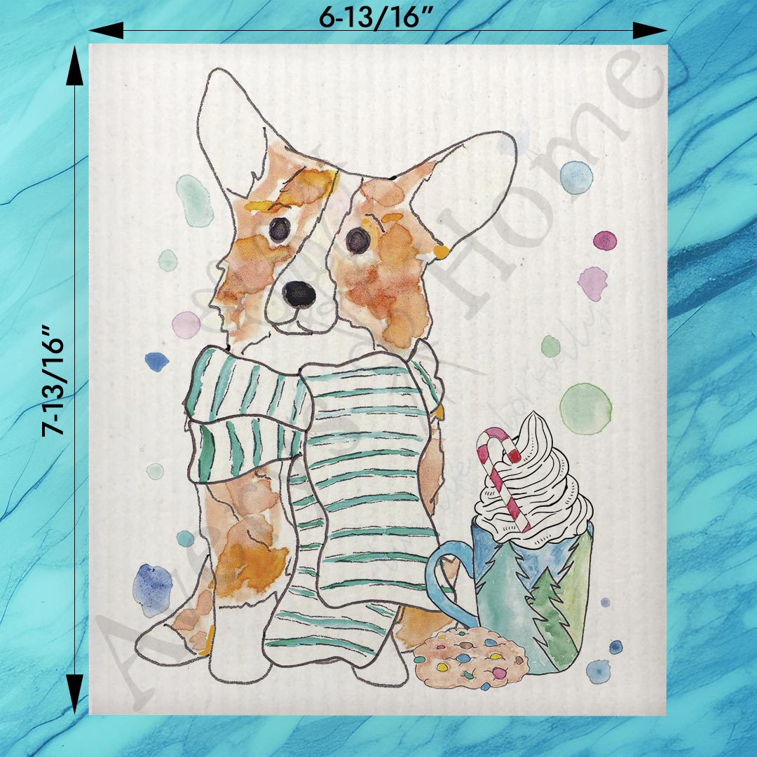 Winter Corgi Swedish Dishcloth – Cozy Holiday Dog Decor