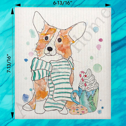 Winter Corgi Swedish Dishcloth – Cozy Holiday Dog Decor