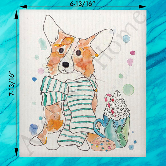 Winter Corgi Swedish Dishcloth – Cozy Holiday Dog Decor