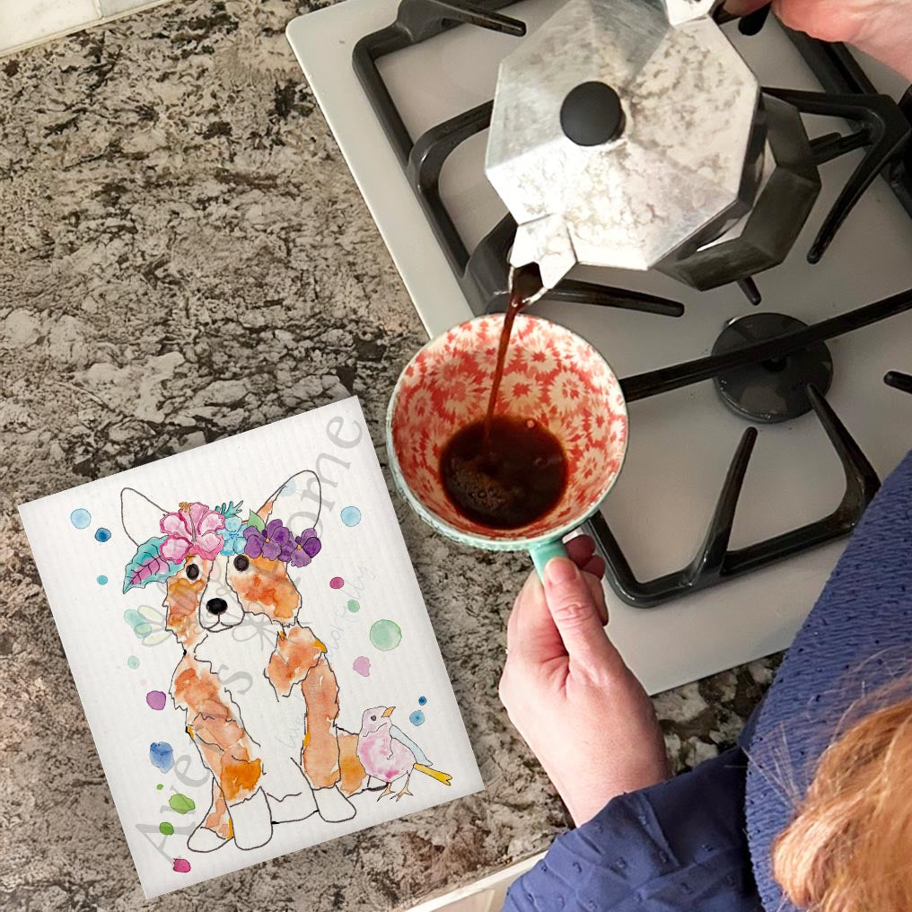 Hello Corgeous Swedish Dishcloth – Summer Dog Lover Gift