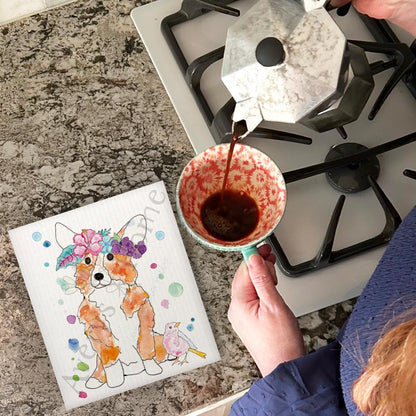 Hello Corgeous Swedish Dishcloth – Summer Dog Lover Gift