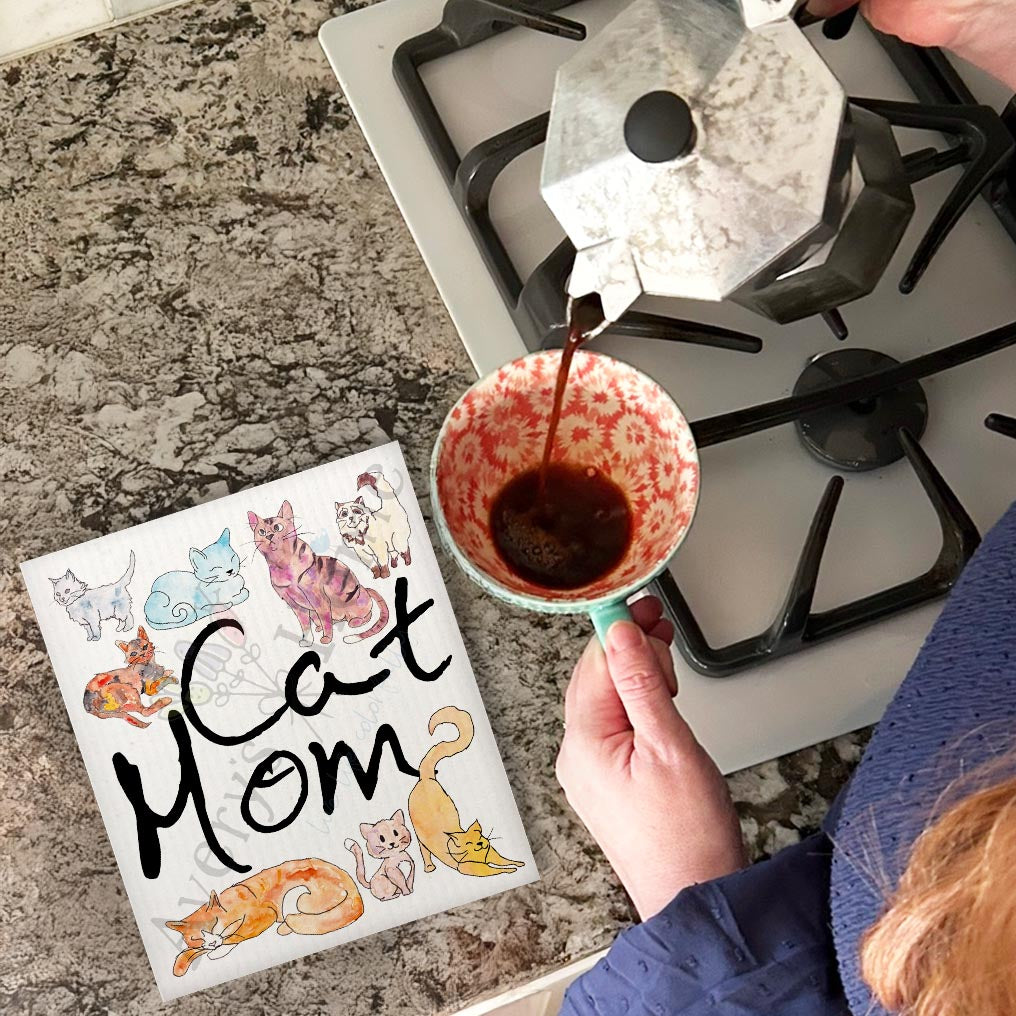 Cat Mom Swedish Dishcloth – Mother's Day Gift for Feline Moms