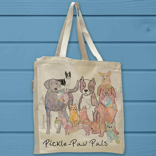 Pickleball Pals Organic Cotton Tote Bag – Funny Dog & Cat Gift