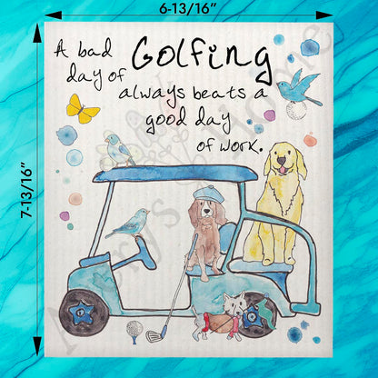 A Bad Golfing Beats a Good Day at Work Dog Swedish Dishcloth