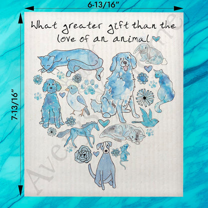 Animals are a Gift of Love Swedish Dishcloth