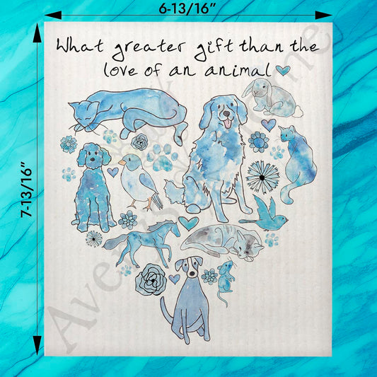 Animals are a Gift of Love Swedish Dishcloth