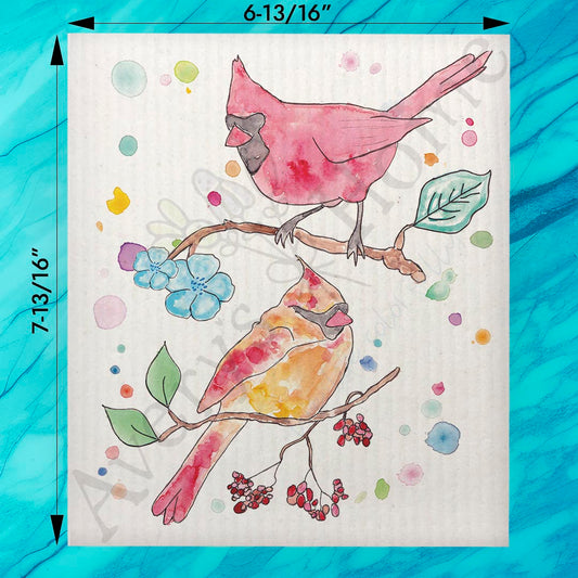Spring Cardinal Swedish Dishcloth – Nature Decor Gift