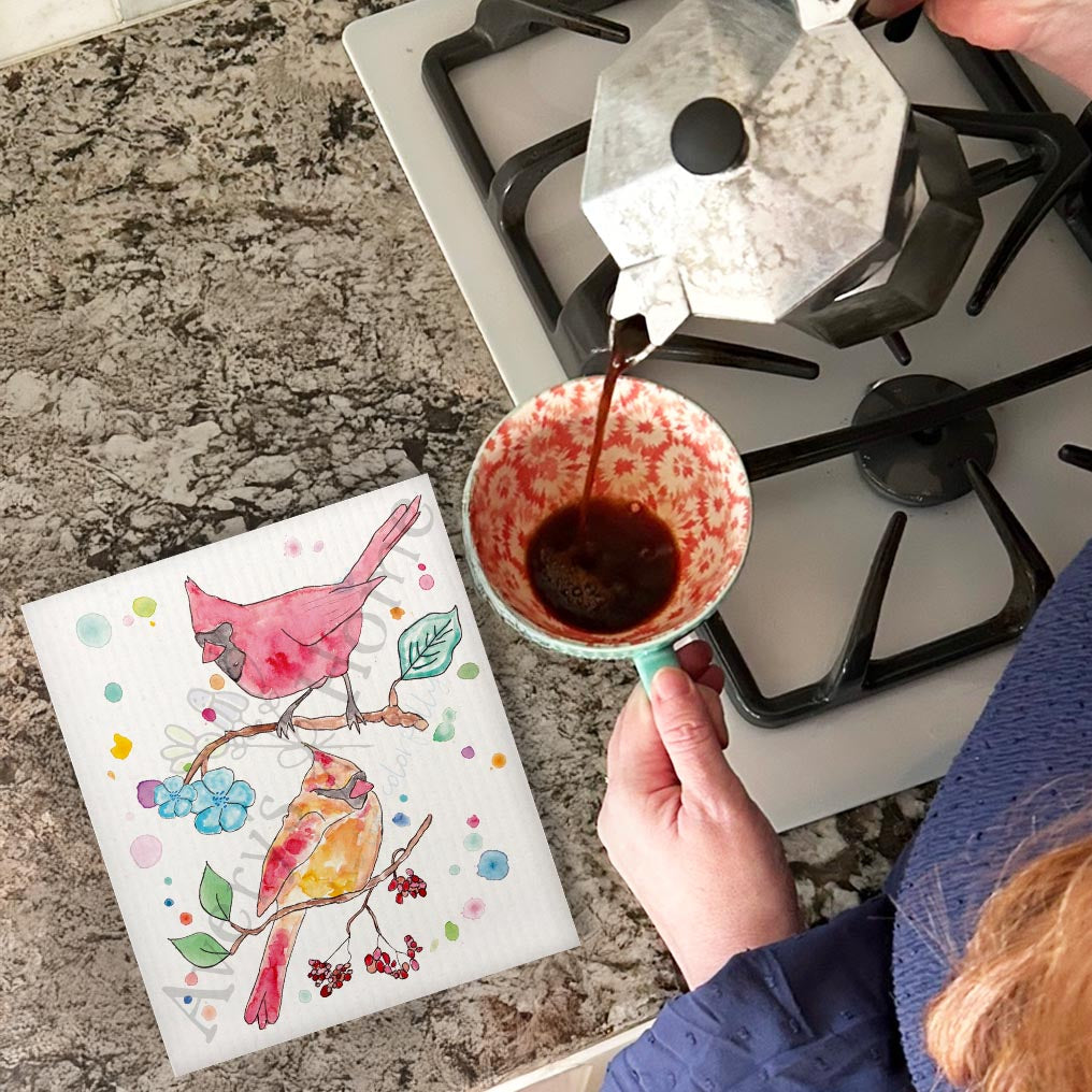 Spring Cardinal Swedish Dishcloth – Nature Decor Gift
