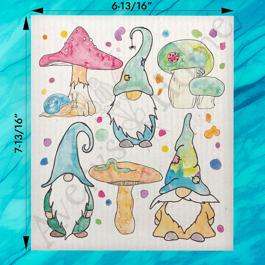 Gnomes & Mushrooms Swedish Dishcloth – Garden Spring Decor