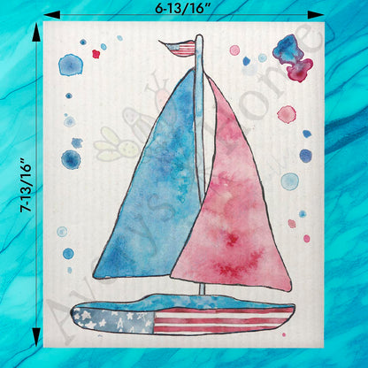 USA Sailboat Swedish Dishcloth – Nautical Patriotic Decor
