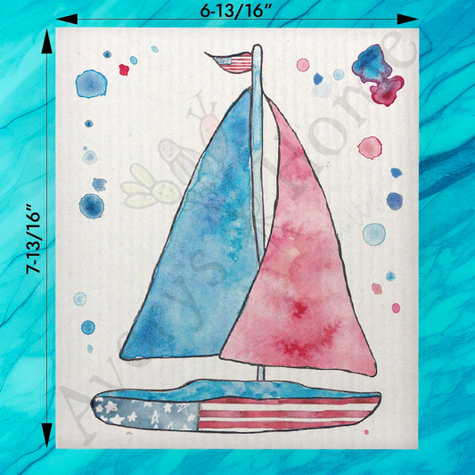 USA Sailboat Swedish Dishcloth – Nautical Patriotic Decor