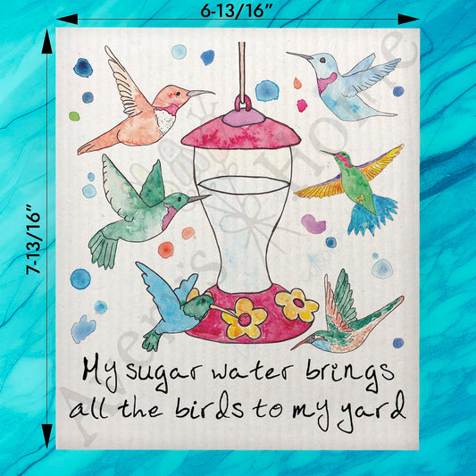 Hummingbird Garden Swedish Dishcloth – Bird Lover Gift