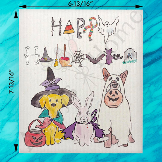 Halloween Dogs Swedish Dishcloth – Spooky Pup Parade