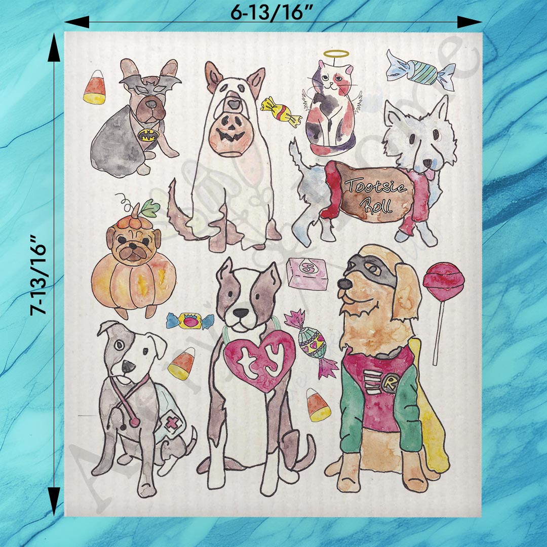 Dogs in Costumes Swedish Dishcloth – Halloween Pet Parade