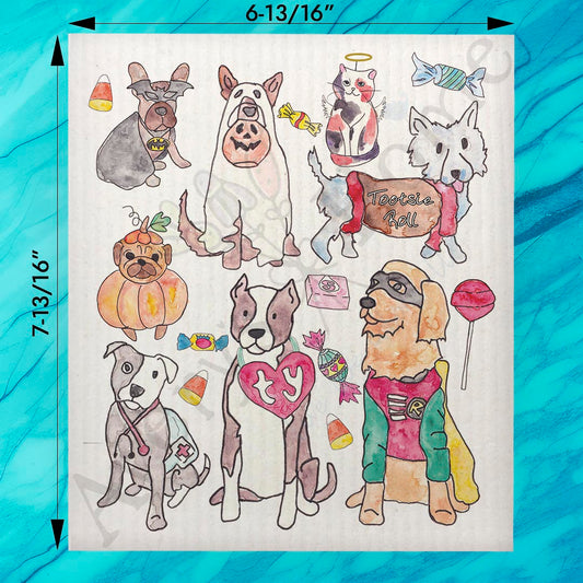 Dogs in Costumes Swedish Dishcloth – Halloween Pet Parade