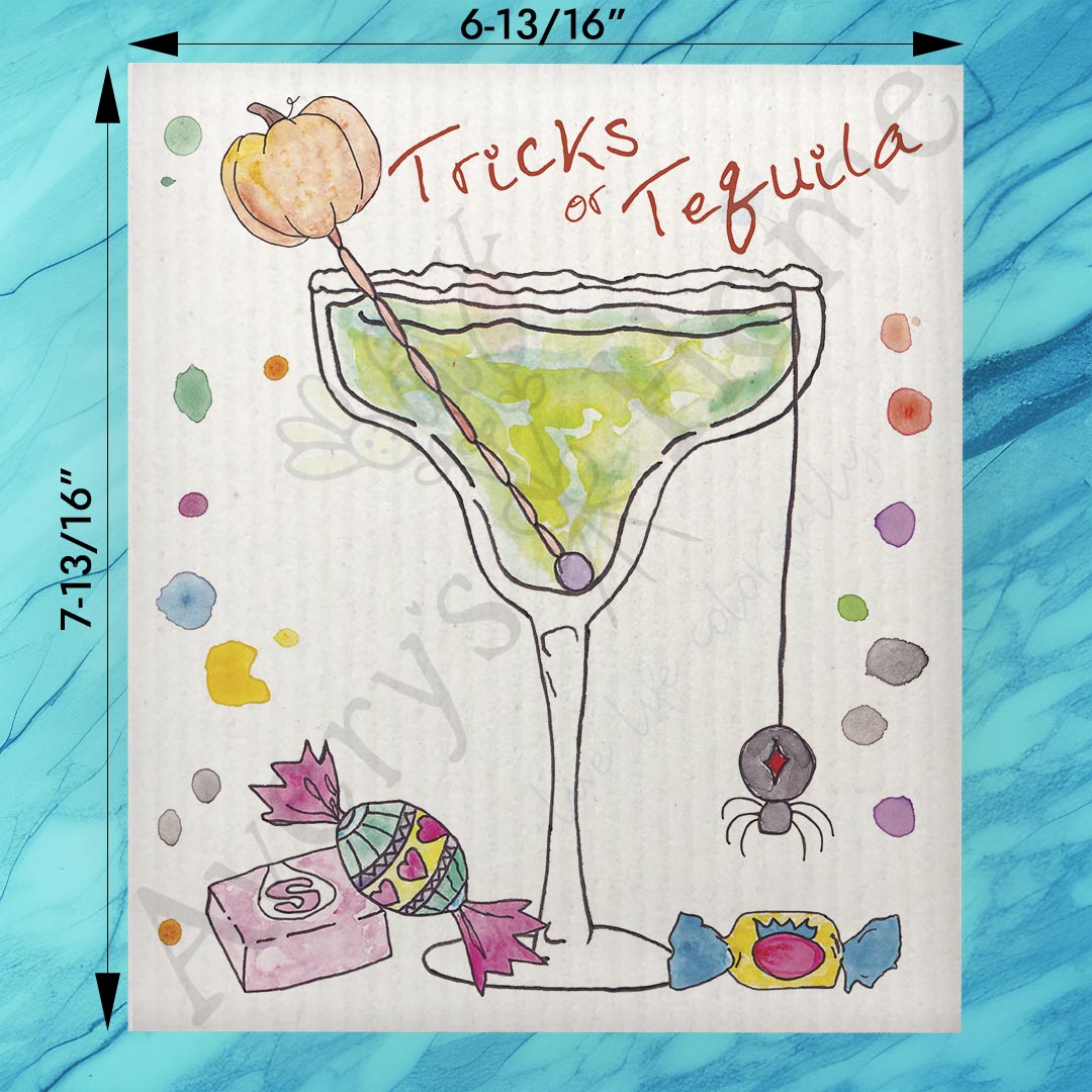 Tricks or Tequila Swedish Dishcloth – Halloween Margarita Gift