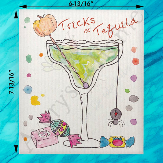Tricks or Tequila Swedish Dishcloth – Halloween Margarita Gift