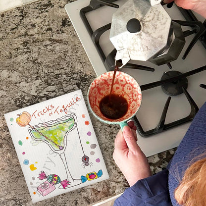 Tricks or Tequila Swedish Dishcloth – Halloween Margarita Gift
