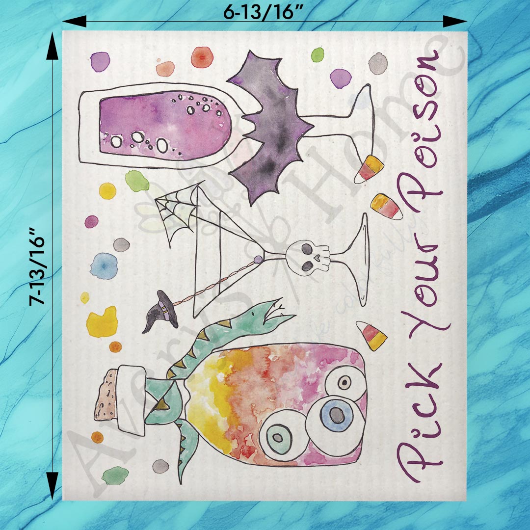 Witch Cocktails Swedish Dishcloth – Spooky Bar Decor