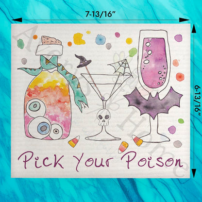 Witch Cocktails Swedish Dishcloth – Spooky Bar Decor