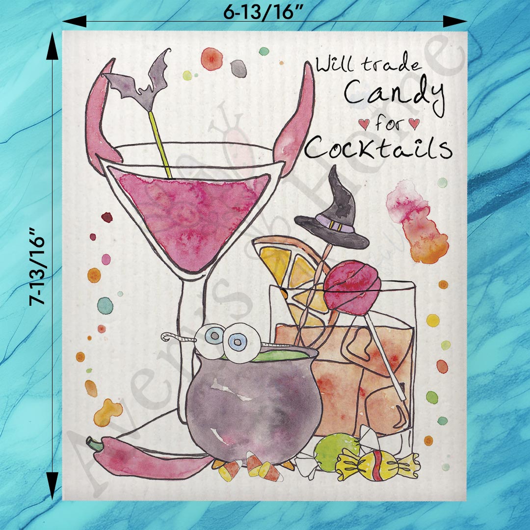 Will Trade Candy for Cocktails Swedish Dishcloth – Party Decor