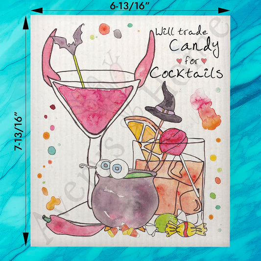 Will Trade Candy for Cocktails Swedish Dishcloth – Party Decor