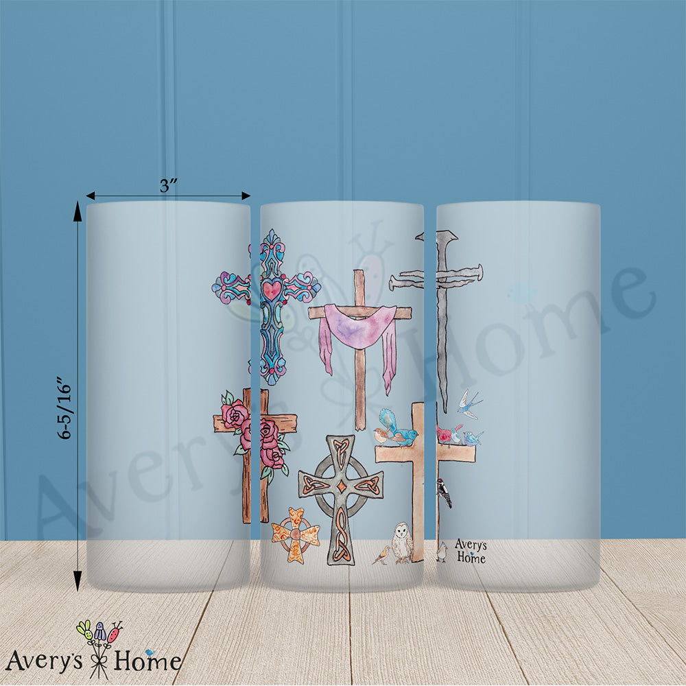 Christian Crosses Watercolor 16oz Frosted Glass