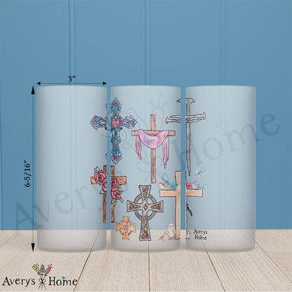 Christian Crosses Watercolor 16oz Frosted Glass