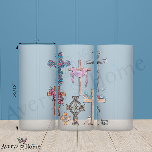 Christian Crosses Watercolor 16oz Frosted Glass
