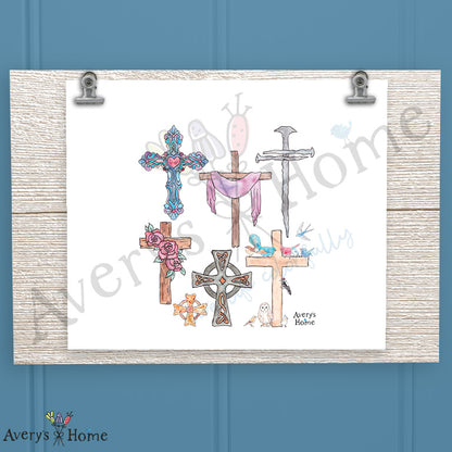 Christian Crosses Watercolor 16oz Frosted Glass