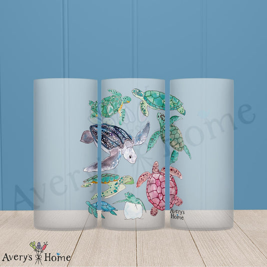 Sea Turtle Breeds 16oz Frosted Glass – Peaceful Ocean Decor