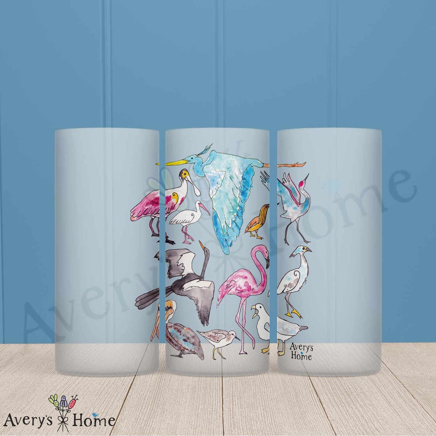 Coastal Birds 16oz Frosted Glass