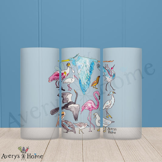 Coastal Birds 16oz Frosted Glass