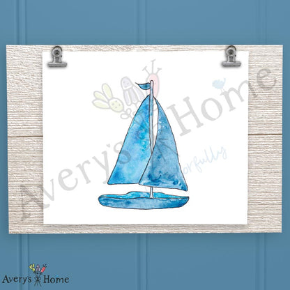 Navy Sailboat 16oz Frosted Glass