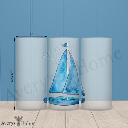 Navy Sailboat 16oz Frosted Glass