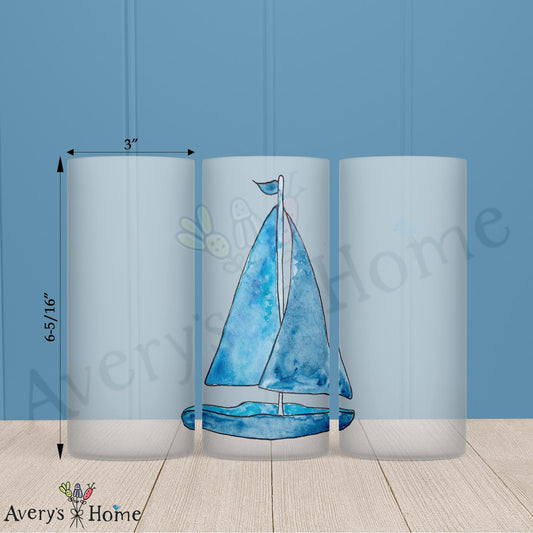 Navy Sailboat 16oz Frosted Glass