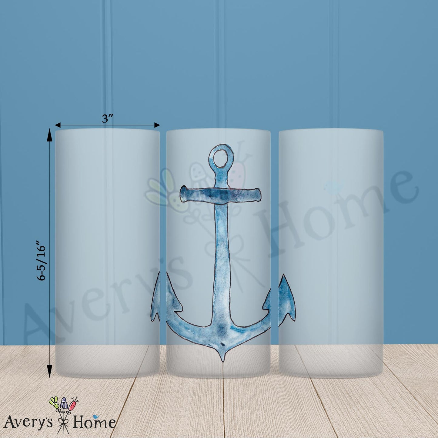 Navy Anchor 16oz Frosted Glass